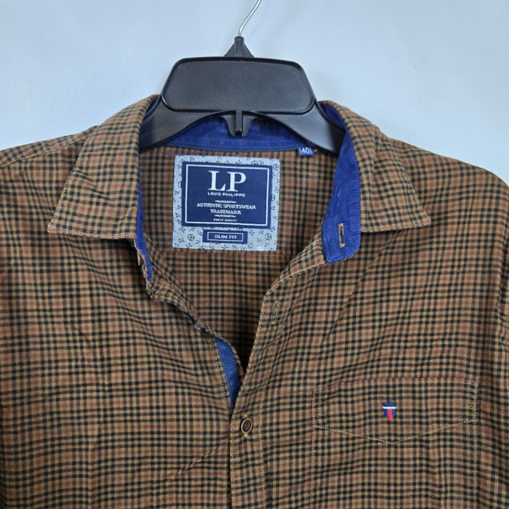 Louis Philippe Mens Brown Checkered Long Sleeve Union SQ Slim Fit Career Shirt M - Picture 2 of 10